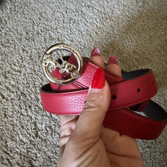 Coach Red Leather Belt with Silver Buckle - Picture 5 of 6